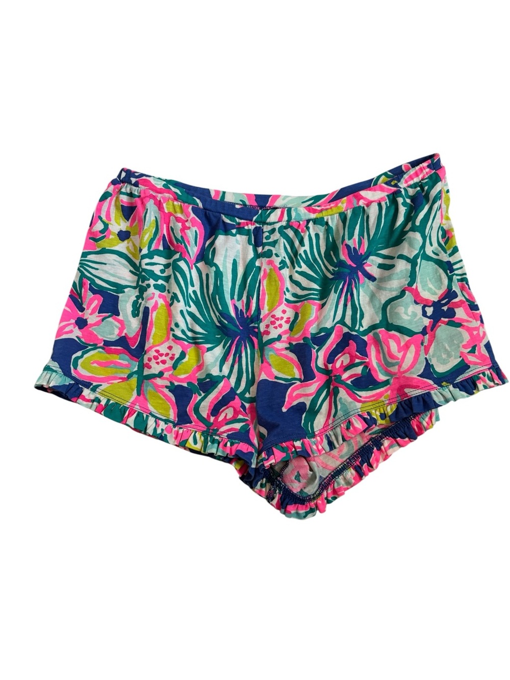 Lilly Pulitzer Cotton Printed Tropical Shorts Pink White Ruffle Hem Size XS - Picture 1 of 4
